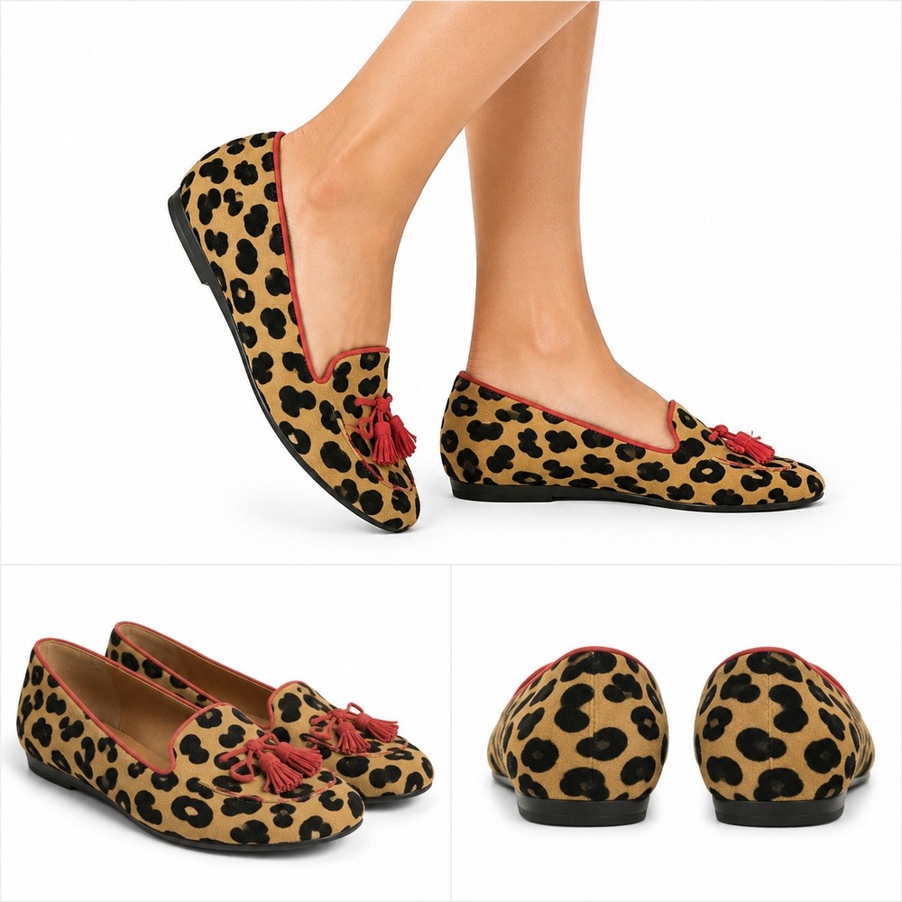 Söfft Loafers Women Leopard Print Tan Pink Tassel Suede Moccasin Flats Shoes 8.5
